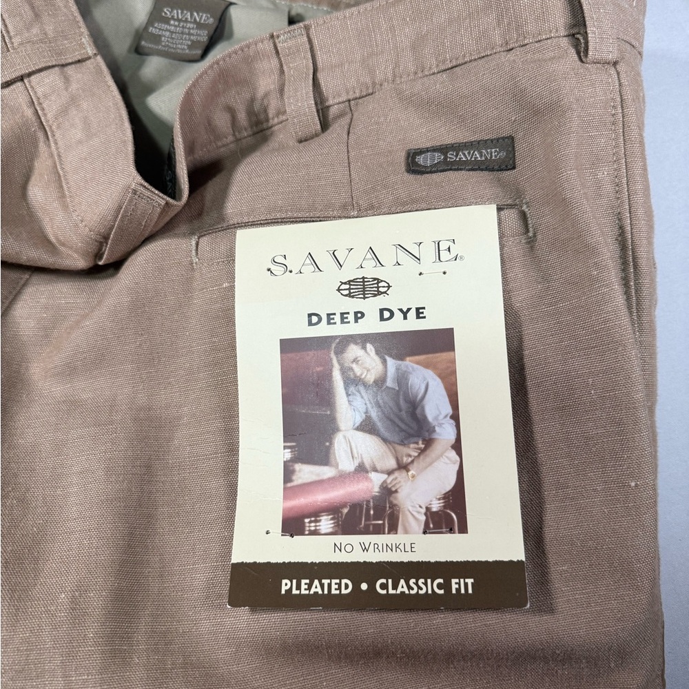 Savane Men's Classic Fit Pleated Pants in Light Brown - Picture 10 of 13